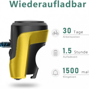 Sonerie pentru bicicleta T TENDTOP, 125dB, 4 moduri de alarma, plastic, negru/galben, 66 x 38 mm