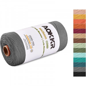 Sul de ata pentru macrame Aokkr, bumbac, gri deschis, 100 m