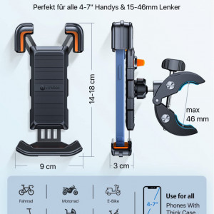 Suport telefon pentru bicicleta Andobil, metal/plastic, negru/portocaliu, 9 x 18 x 3 cm