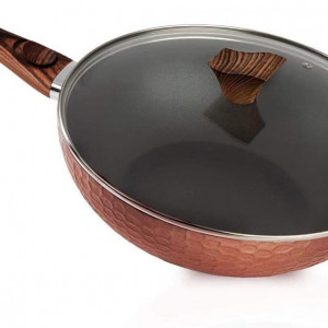 Tigaie cu capac GGC, aluminiu/lemn/sticla, maro/negru, 32 cm