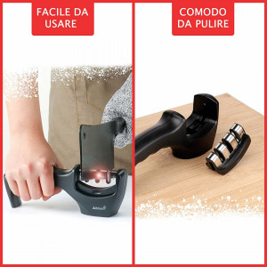 Ascutitor manual pentru cutite KINOEE, ceramica/otel inoxidabil, negru/argintiu