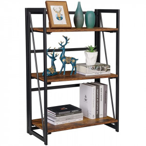 Biblioteca Coavas, 3 rafturi, MDF/metal, maro/negru, 60 x 30 x 89 cm