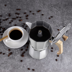 Cafetiera italiana Wedrink, aluminiu, argintiu/maro, 22 x 20 x 10 cm, 450 ml