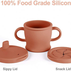 Cana pentru bebelusi 6 luni+ cu doua capace Haakaa, silicon, rosu, 250 ml, 15,4 x 11 cm