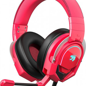 Casti de gaming cu fir si microfon ZIUMIER, compatibile cu PC, PS4, PS5, Xbox One, Xbox Series X și S, Switch, 3,5 mm, mufa audio, rosu
