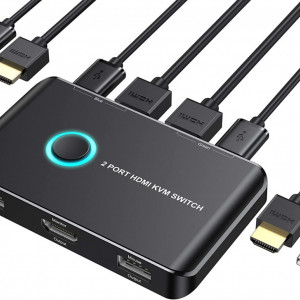 Comutator USB KVM HDMI ABLEWE, pentru 2 coputere, policarbonat, negru