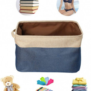 Cos multifunctional cu 2 manere Sourcing map, bumbac/poliester, albastru inchis/bej, 38 x 25 x 26 cm