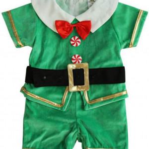 Costum de spiridus pentru copii Vine, poliester, verde/rosu/alb