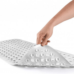 Covoras de baie antiaderent Waveliv, silicon, alb, 88 x 44 cm