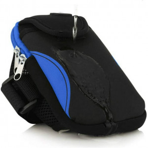 Geanta sport pentru brat MOLIWEN, textil, negru/albastru, 9,5 x 18 x 2 cm