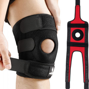 Genunchiera cu stabilizatori laterali NEENCA, neopren, negru/rosu, marimea XL