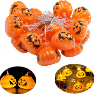 Instalatie cu 20 LED-uri pentru Halloween N \W, model dovleac, portocaliu, plastic/cupru/ABS, alb cald, 4 m