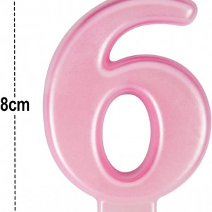Lumanare pentru tort numarul 6 UVTQSSP, ceara, roz, 8 cm
