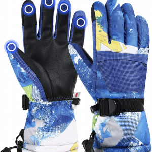 Manusi de iarna pentru schi TaoQi, poliester/plastic/silicon, albastru/negru, M