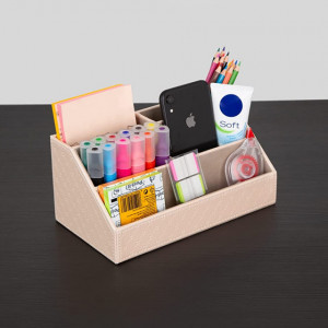 Organizator de birou AINAK, piele artificiala, roz, 29,5 x 11 x 11 cm