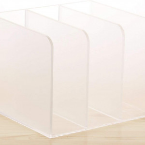 Organizator de birou cu 3 compartimente SANRUI, acrilic, alb, 16,5 x 18,2 x 21,5 cm
