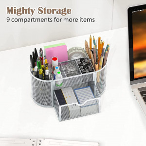 Organizator de birou Haugo, metal/cauciuc, argintiu, 22 x 14 x 12,7 cm