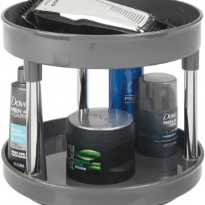 Organizator rotativ cu 2 nivele pentru baie mDesign, plastic/metal, antracit/argintiu, 23,5 x 19,6 cm