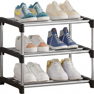 Pantofar cu 3 nivele NIAWECAN, aliaj de otel / plastic, negru/argintiu, 42 x 25 x 38 cm cm