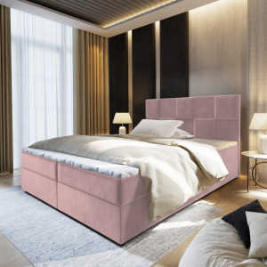 Pat Boxspring Karllprata Cronos35, saltea inclusa, roz prafuit, 140 x 200 cm