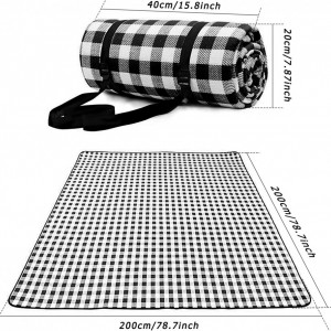 Patura de picnic cu sac de depozitare Gxhong, negru/alb, acrilic/PEVA, 200 x 150 cm