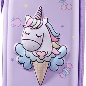Penar organizator pentru creioane/machiaj LITOU, mov, unicorn, nailon, 22 x 9 x 4,5 cm