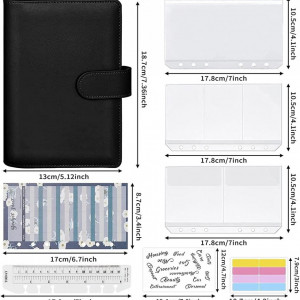 Planificator de buget cu accesorii si etichete Iycorish, PU/hartie/plastic, negru, 19 x 13 cm