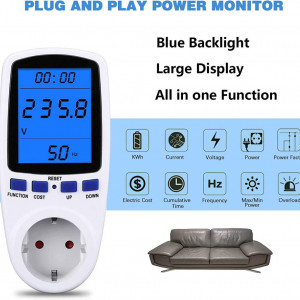Priza cu contor electric si iluminare LCD GothicBride, 7 moduri de supraveghere, protectie la suprasarcina, 16 x 7,3 cm