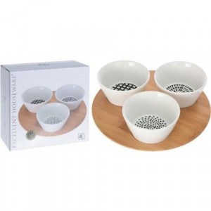 Set 3 boluri pentru salată, Karll, pe placă de bambus 23 cm