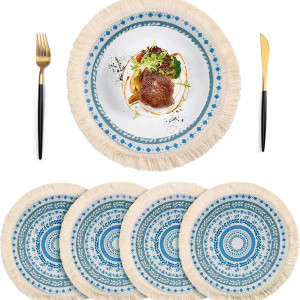 Set 4 naproane pentru farfurii VINILITE , bumbac/poliester, alb/albastru, lavabil, 33cm