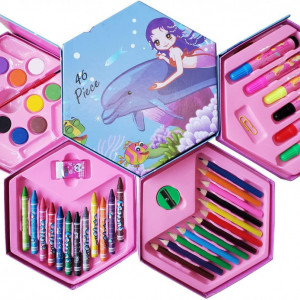 Set creativ de culori Yolistar, multicolor, hartie/plastic/lemn, 46 piese, 16.5 x 18 x 19 cm