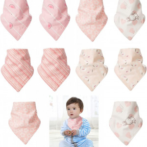 Set de 10 bavete pentru bebelusi Minimoto, bumbac, roz, 25 x 25 cm