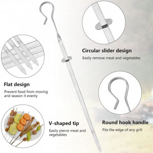 Set de 10 frigarui pentru gratar FAVENGO, otel inoxidabil, argintiu, 35 cm