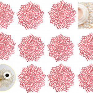 Set de 10 naproane Suneech, PVC, rosu, 38 x 38 cm