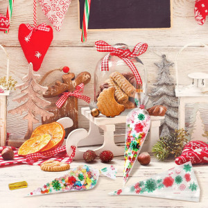 Set de 100 pungi pentru dulciuri de Craciun Tarome, celofan, multicolor, 34 x 17 cm