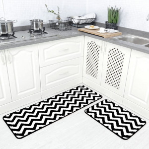Set de 2 covorase pentru bucatarie Carvapet, textil, negru/alb, 122 X 43 cm / 61 x 43 cm