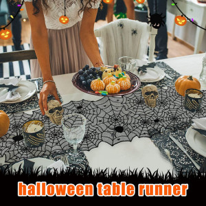 Set de 2 fete de masa pentru Halloween TSLBW, poliester, negru/gri, 102 cm / 48 x 186 cm