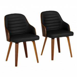 Set de 2 fotolii Duncan piele sintetica/lemn, negru/maro, 51 x 55 x 80 cm