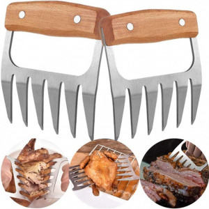 Set de 2 gheare pentru carne Opaceluuk, metal/lemn, 10, 8 x 11, 5 cm