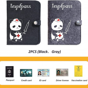 Set de 2 huse de protectie card de vaccinare LFKJUMY, pasla, gri/negru, 120 x 160 mm