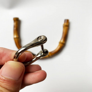 Set de 2 manere pentru geanta/sacosa ZouWei, bambus/metal, maro/argintiu, 12,5 x 10 cm / 2,5 x 3 cm