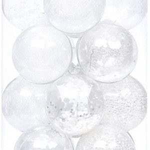 Set de 24 globuri de Craciun Sea Team, transparent/alb, plastic, 7 cm