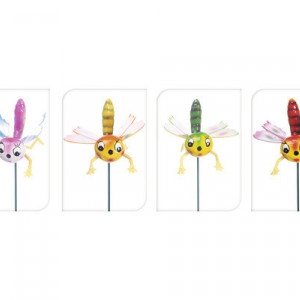 Set de 3 decoratiuni gradina Karll fluture/ libelula/ albina 10x59,5 cm, diferite culori