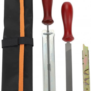 Set de 3 instrumente pentru ascutire lant de drujba SAVIOR, otel/lemn, rosu/argintiu