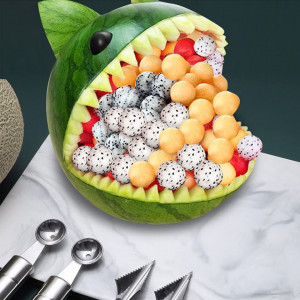 Set de 3 linguri pentru sculptura fructelor, otel inoxidabil, argintiu/negru, 20 x 3 cm