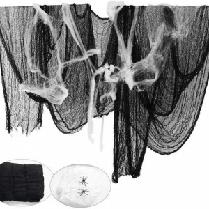 Set de 3 panze si 4 paianjeni pentru Halloween Bst4UDirect, poliester, alb/negru, 215 x 500 cm