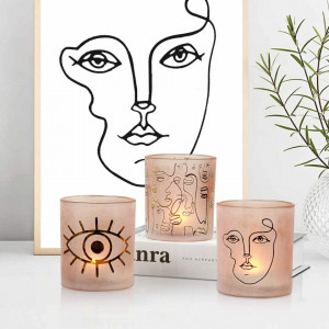 Set de 3 suporturi pentru lumanari Mj Premier, sticla, roz/auriu, 10 x 9 cm