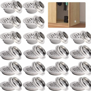 Set de 30 grile de ventilare pentru mobilier Helweet, otel inoxidabil, argintiu, 29/42 mm