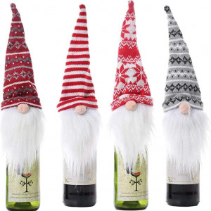 Set de 4 huse pentru sticlele de vin de Craciun Vohoney, textil, multicolor, 39 x 12 cm