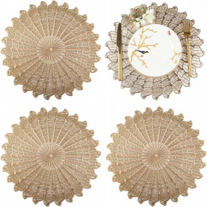 Set de 4 naproane SUCCLYBD, PVC, maro, rotund